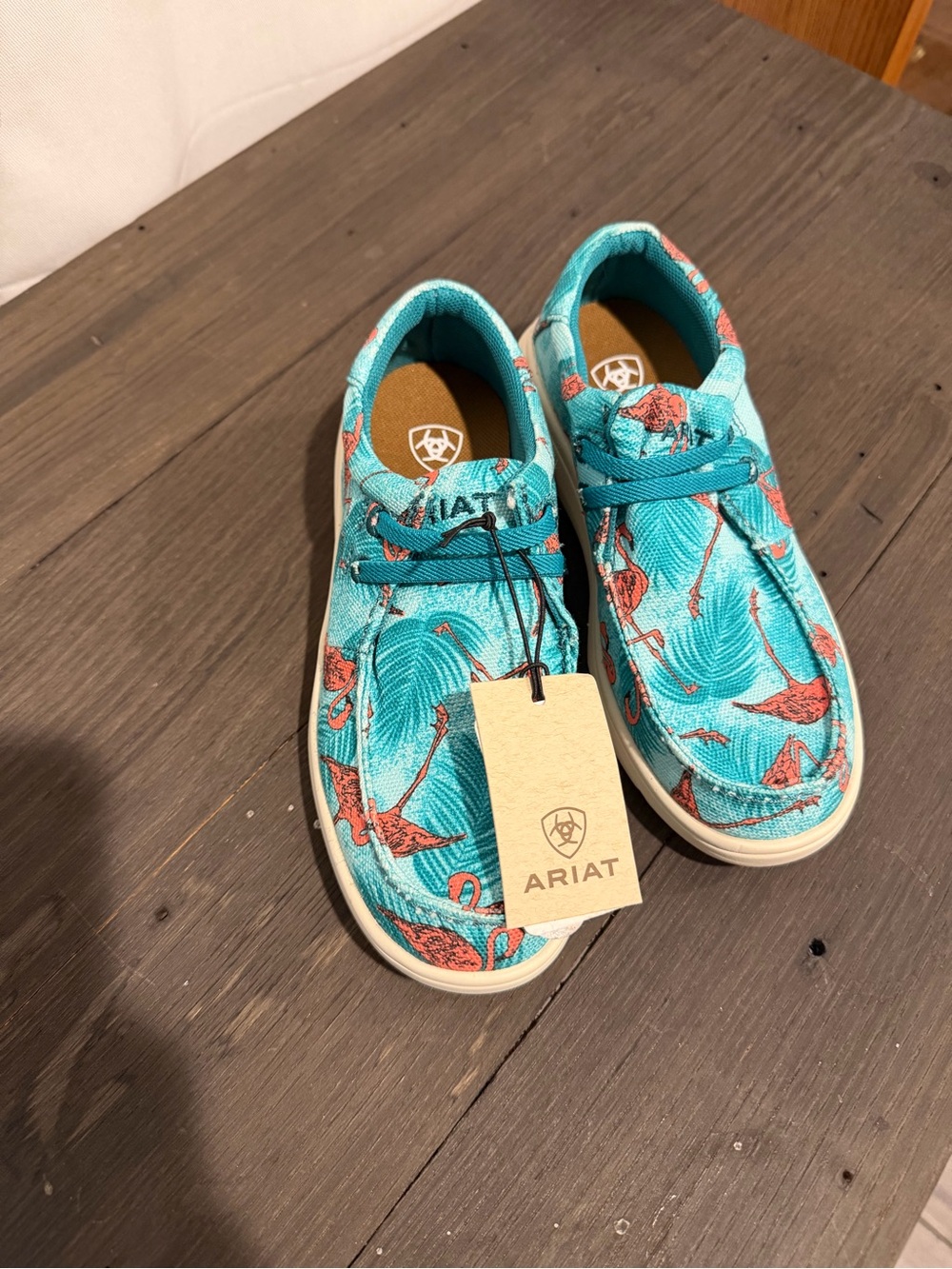 Ariat Teal Flamingo Print Kids Slip-On Sneakers